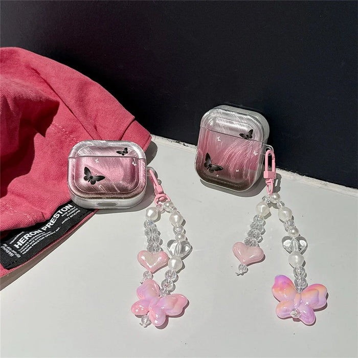 For Apple AirPods Pro Stylish Butterfly Pattern TPU Cover Bluetooth-compatible Earphone Dust-proof Case with Pendant - 2