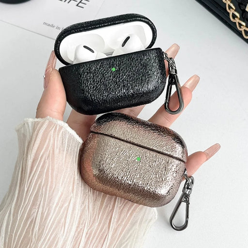 For Apple AirPods Pro Split Texture Leather Earphone Case Headset Charging Bin Sleeve - Black - 2