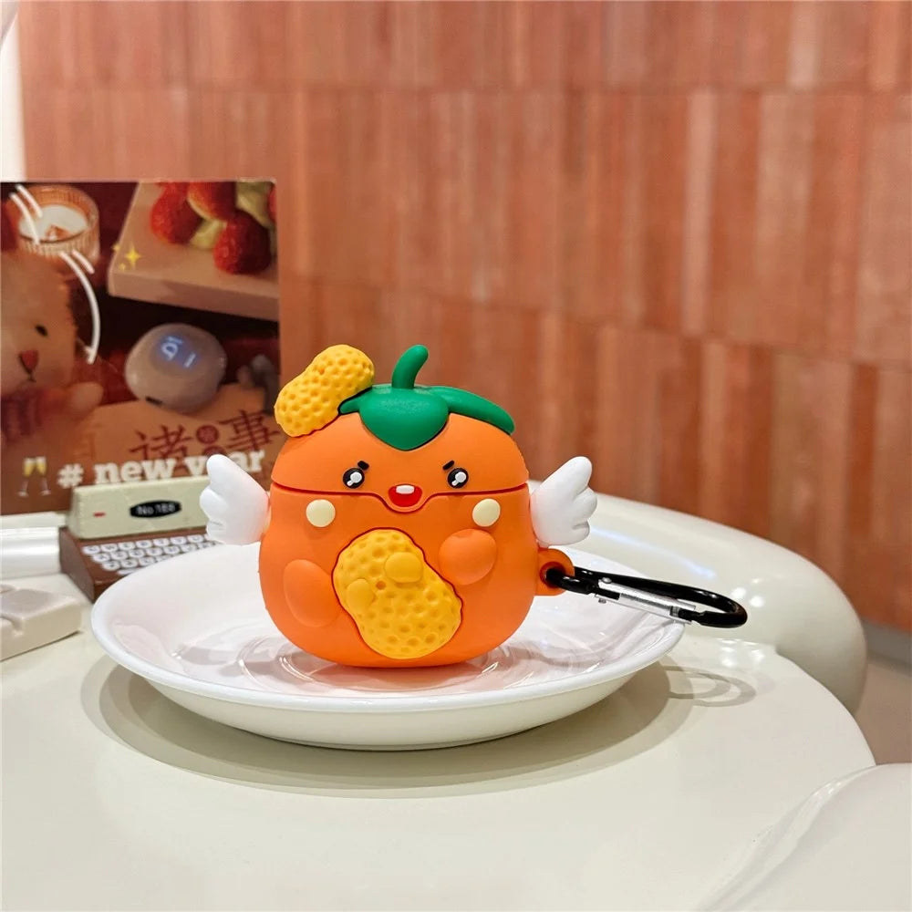 For Apple AirPods with Wireless Charging Case (2019)  /  AirPods with Charging Case (2019) (2016) Cartoon Persimmon Peanut Silicone Case - 2