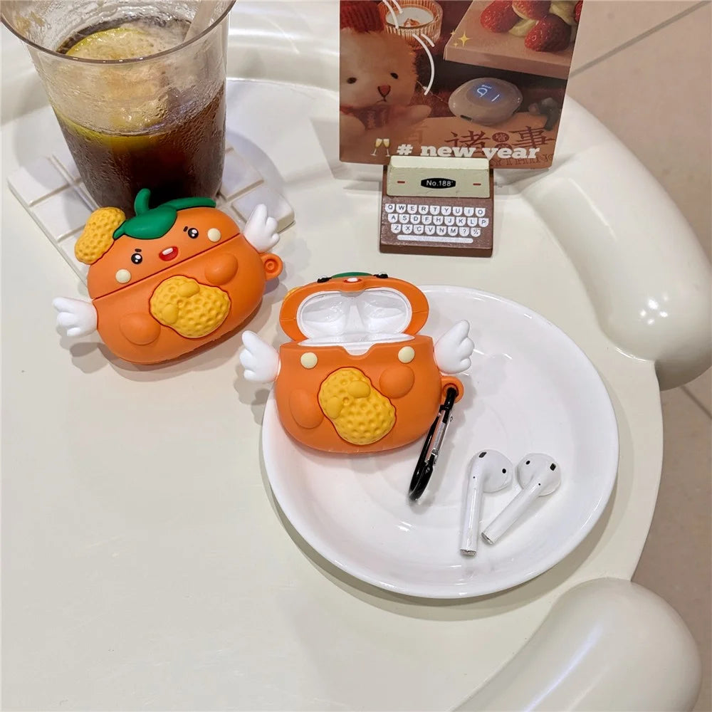 For Apple AirPods with Wireless Charging Case (2019)  /  AirPods with Charging Case (2019) (2016) Cartoon Persimmon Peanut Silicone Case - 3