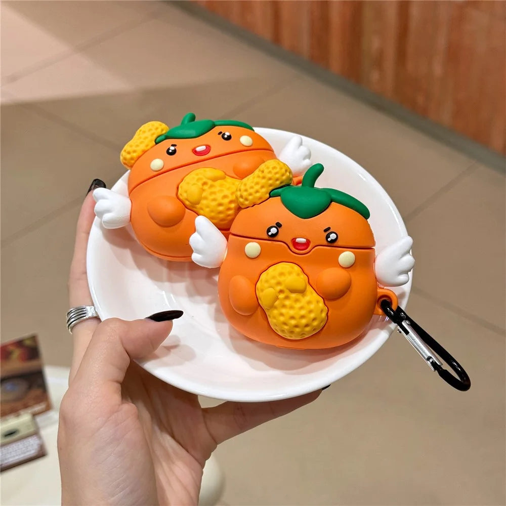 For Apple AirPods with Wireless Charging Case (2019)  /  AirPods with Charging Case (2019) (2016) Cartoon Persimmon Peanut Silicone Case - 4