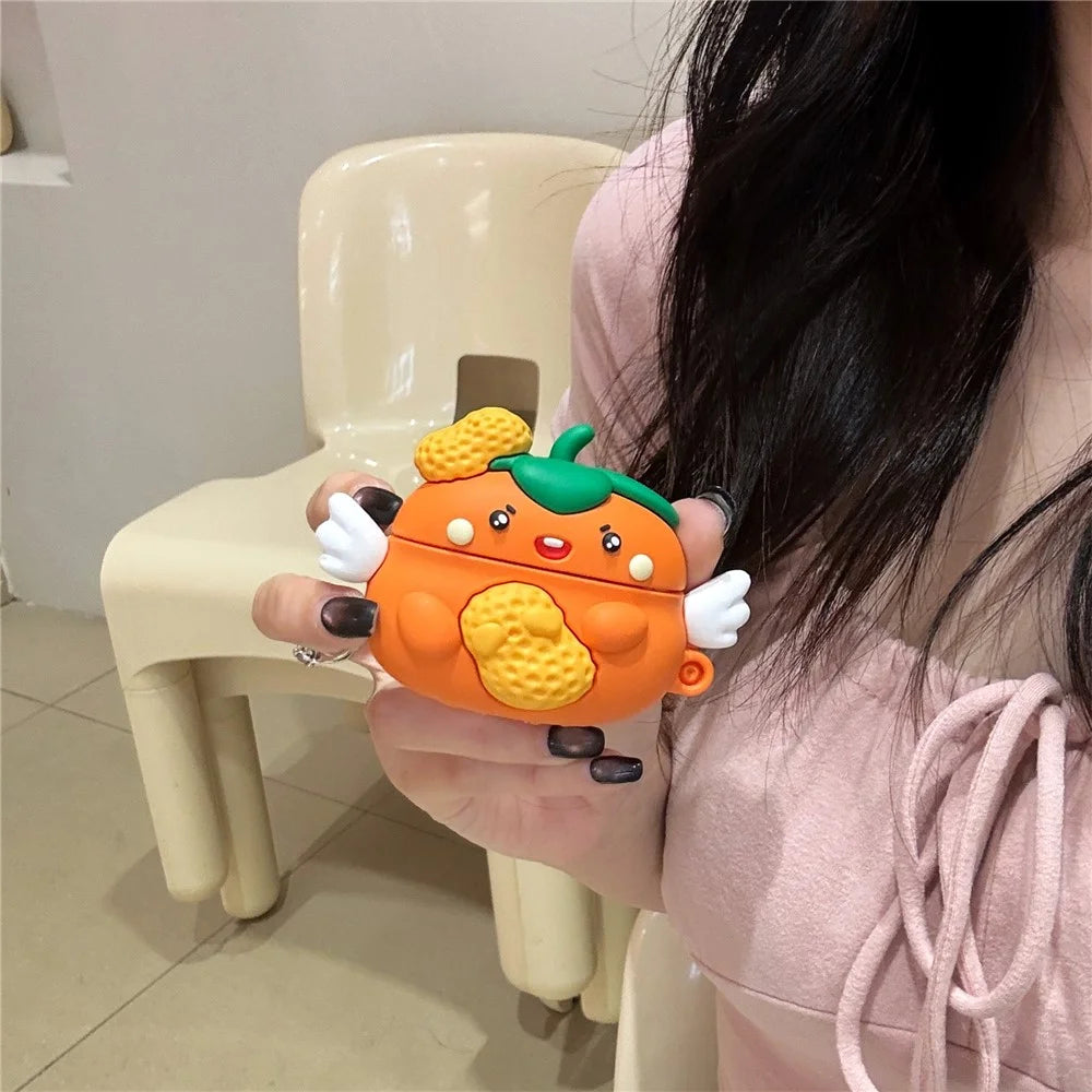 For AirPods Pro / Pro 2 Cartoon Persimmon Peanut Silicone Sleeve Earphone Cover with Carabiner - 2