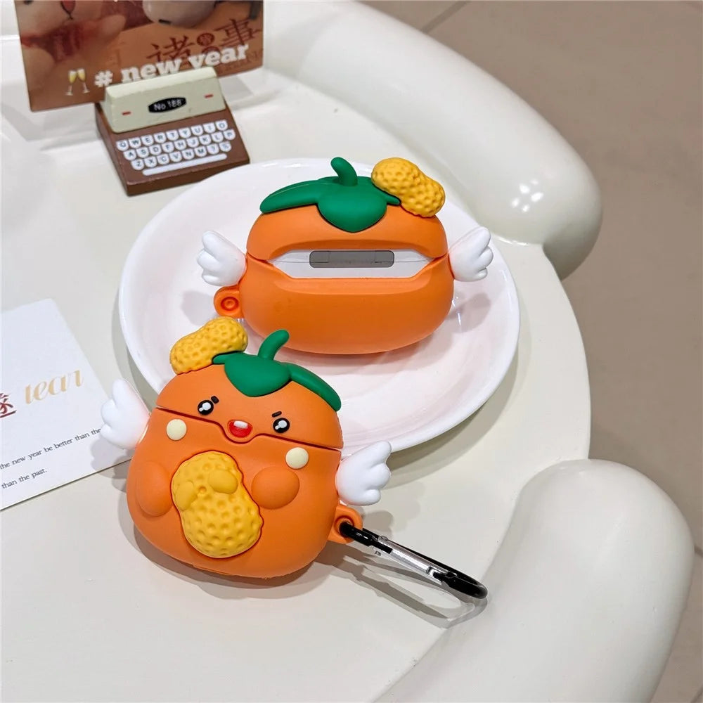 For AirPods Pro / Pro 2 Cartoon Persimmon Peanut Silicone Sleeve Earphone Cover with Carabiner - 4