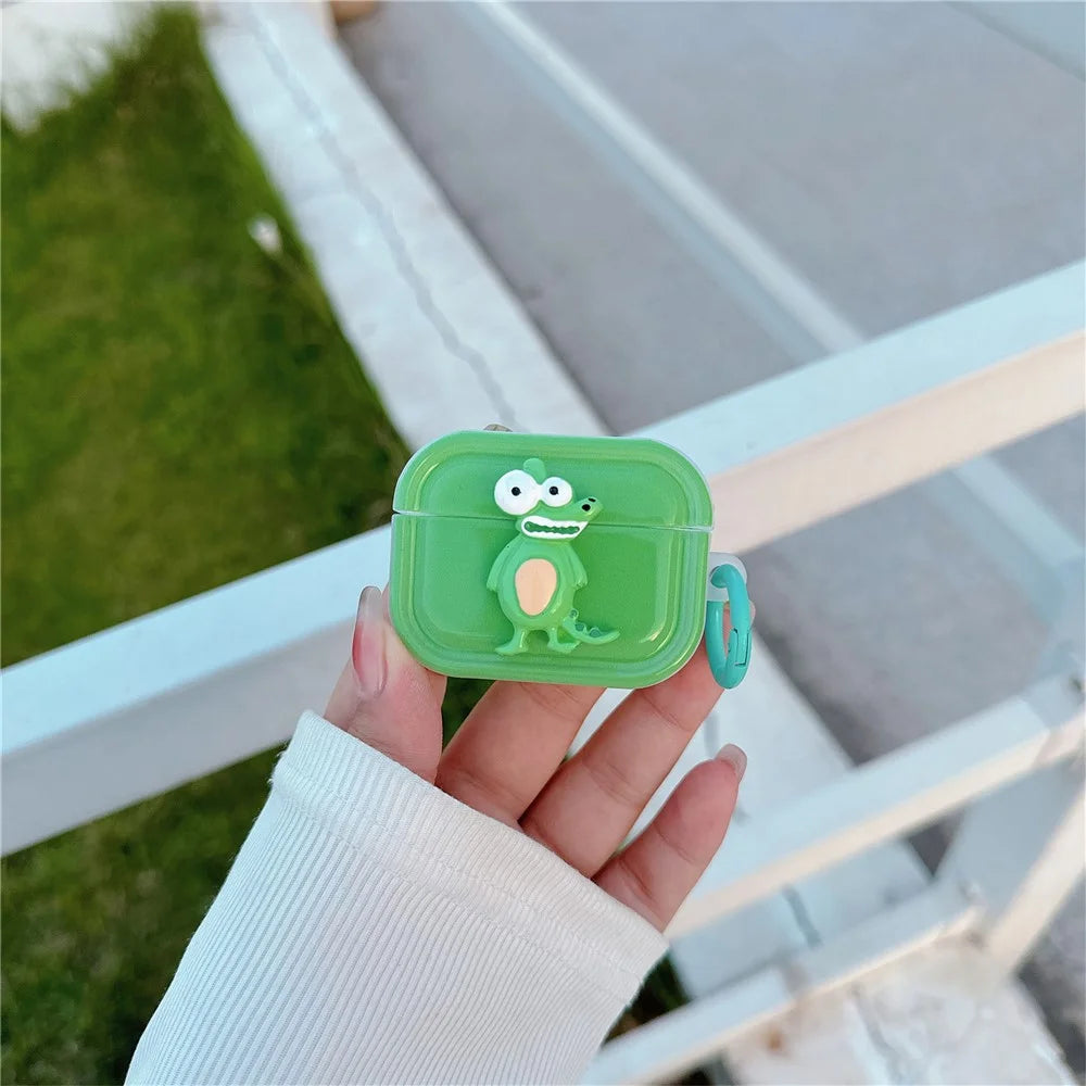 For Apple Airpods 3 TPU Earphone Cover Cute Decor Case Charging Bin Sleeve with Ring Buckle - Crocodile - 2