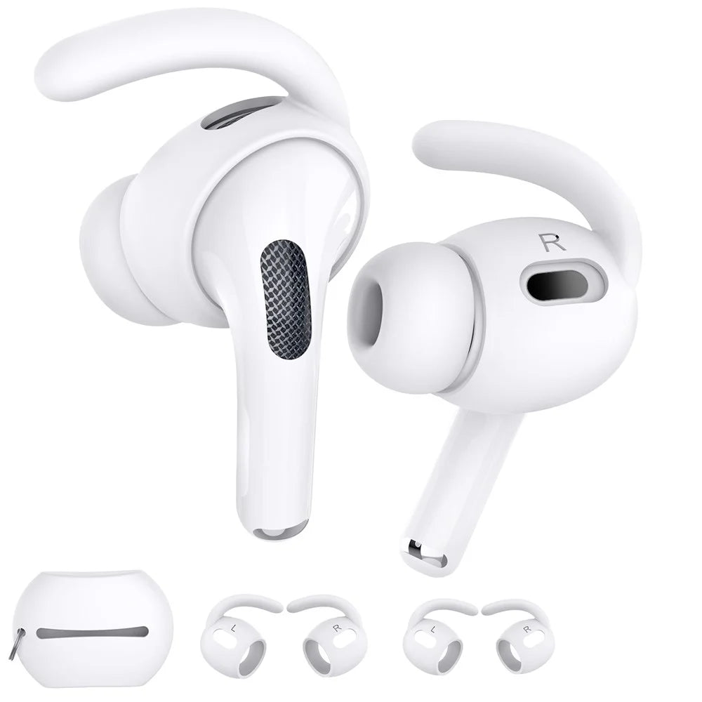 AHASTYLE PT189 For Apple Airpods Pro 2 Anti-Lost Ear Hooks Ear Tips Silicone Cover, 2Pairs: S / L - White - 1