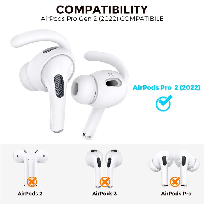 AHASTYLE PT189 For Apple Airpods Pro 2 Anti-Lost Ear Hooks Ear Tips Silicone Cover, 2Pairs: S / L - White - 3