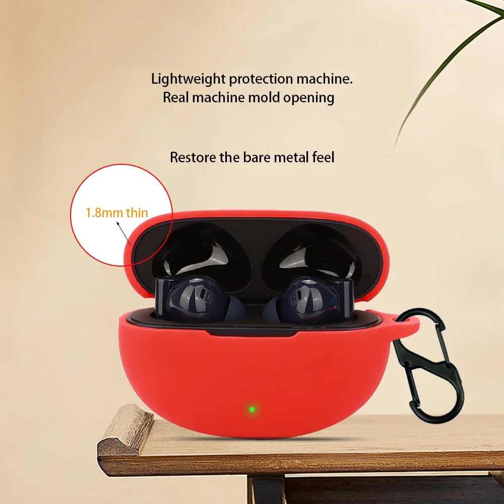 Dust Cover for Realme Buds Air6 Bluetooth-compatible Earphones Silicone Case with Anti-Lost Buckle - Red - 2
