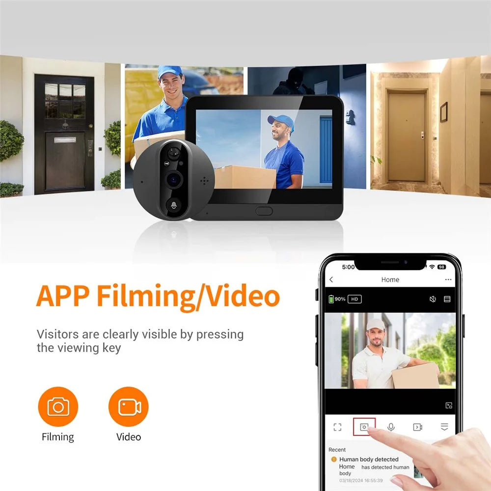 C89 4.3-inch Monitor 1080P Video Viewer Door Bell Night Vision PIR Camera WiFi Smart Doorbell,  Support Tuya App - Grey - 5