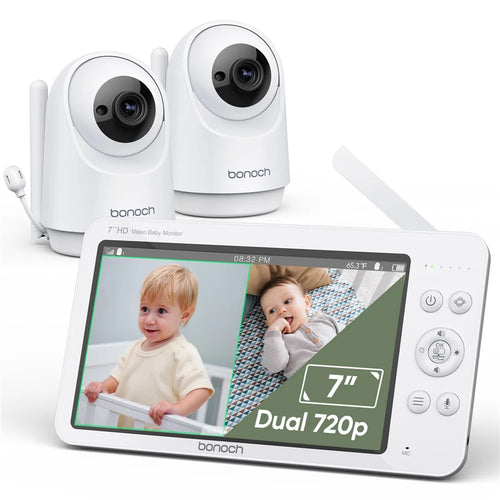 BONOCH BBM05 7 inch Screen Video Baby Monitor with 2PCS 720P Camera, Two-Way Talk - EU Plug - 1