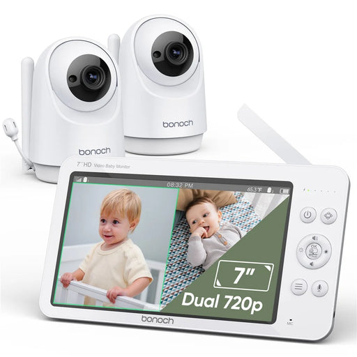 BONOCH BBM05 7 inch Screen Video Baby Monitor with 2PCS 720P Camera, Two-Way Talk - EU Plug - 1