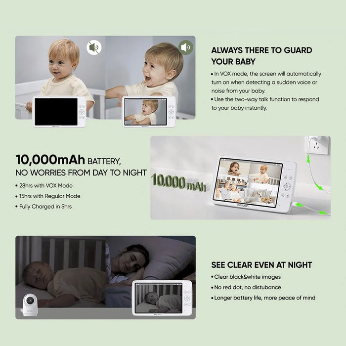 BONOCH BBM07 10 inch Screen Video Baby Monitor with 720P Camera, Two-Way Talk - EU Plug - 3