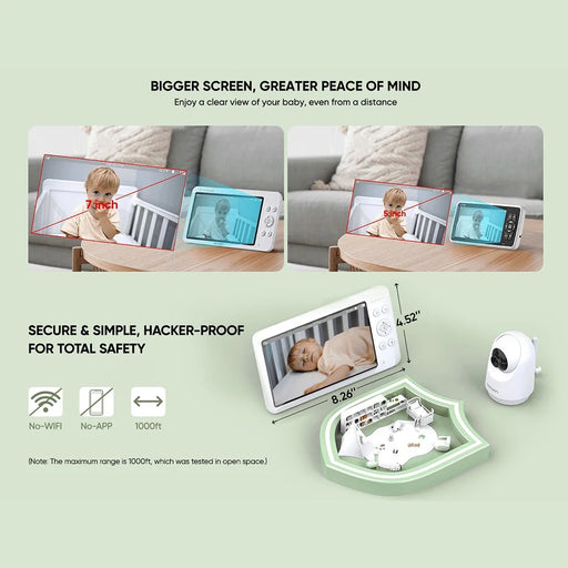 BONOCH BBM03 7 inch Screen Video Baby Monitor with 720P Camera, Two-Way Talk - EU Plug - 2