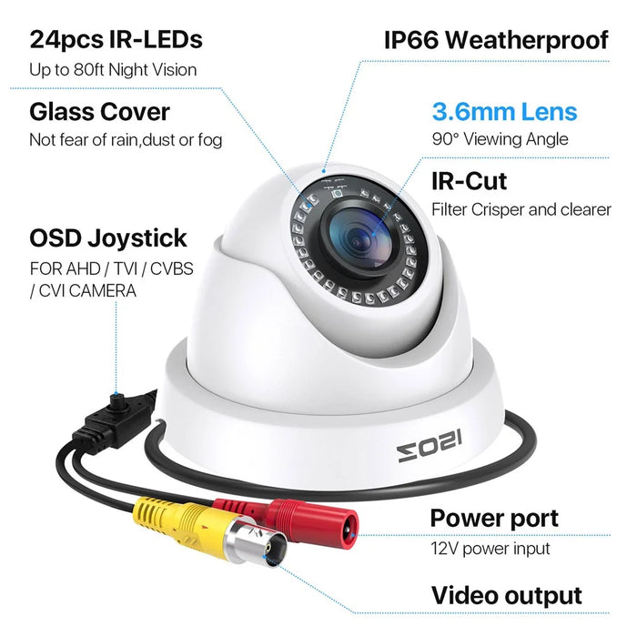 ZOSI 2MP 1920TVL Hybrid 4 In 1 TVI CVI AHD CVBS Security Camera 1080P HD Night Vision Surveillance Cam - White / EU Plug - 4