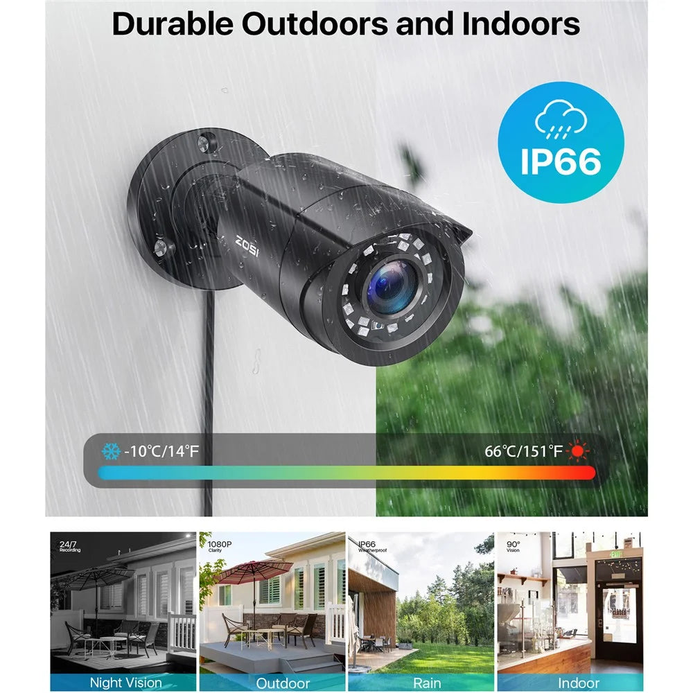 ZOSI 2MP 1080P Night Vision Security Camera 4 In 1 TVI / CVI / AHD / CVBS Surveillance Bullet Camera - Black / EU Plug - 4