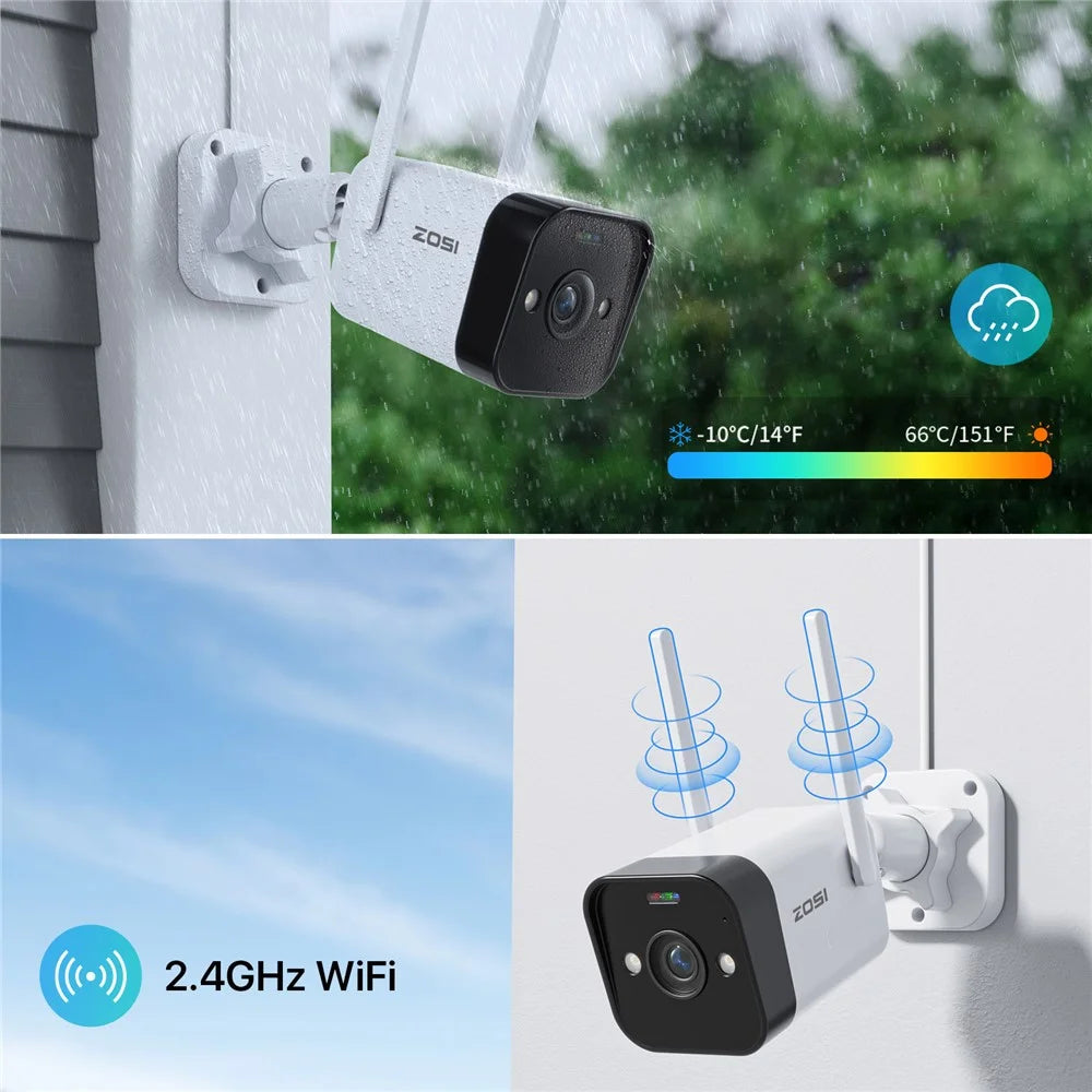 ZOSI WiFi Outdoor Security Camera 4MP Plug In Cam with Spotlight Sound Alarm Color Night Vision 2 Way Audio - EU Plug - 3