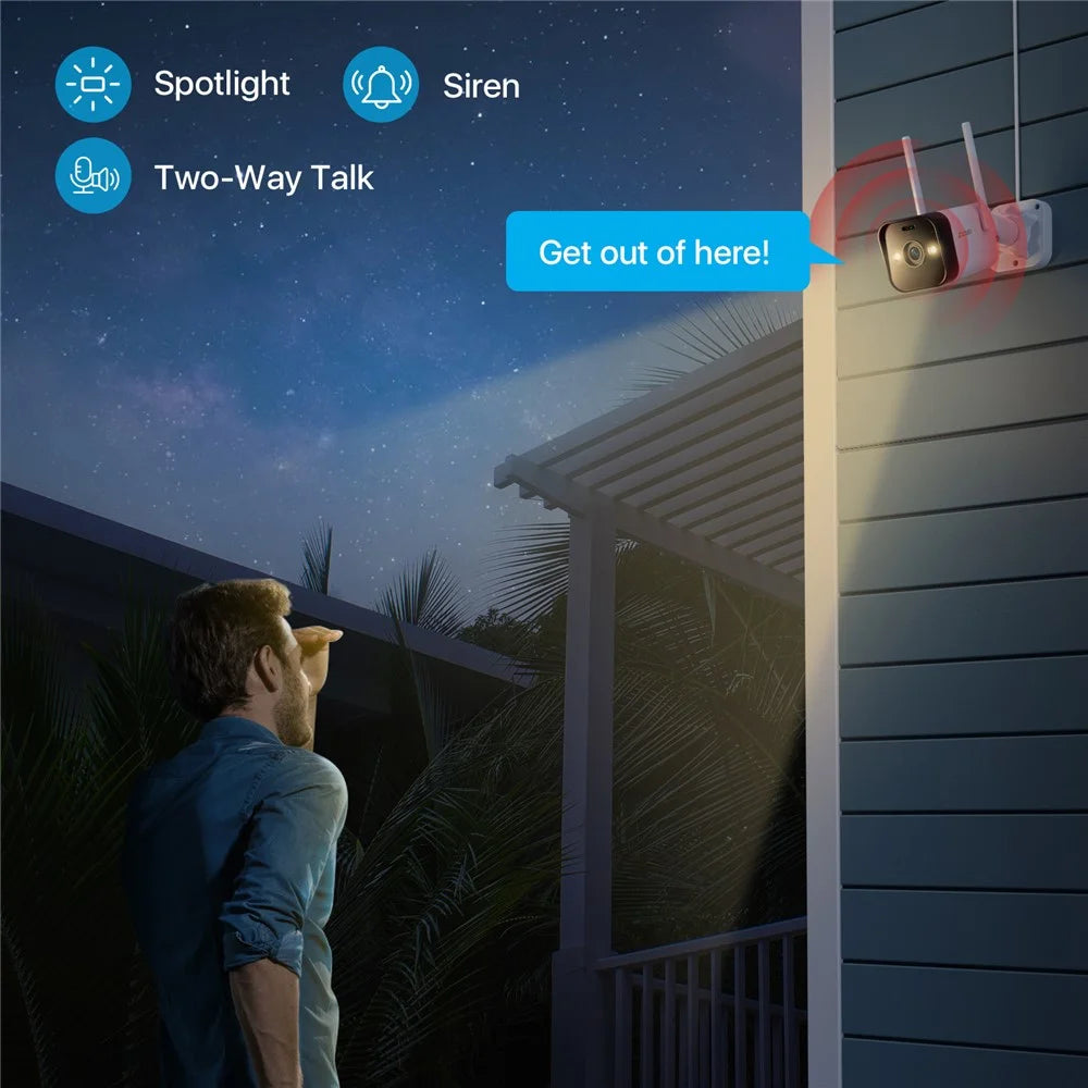 ZOSI WiFi Outdoor Security Camera 4MP Plug In Cam with Spotlight Sound Alarm Color Night Vision 2 Way Audio - EU Plug - 6
