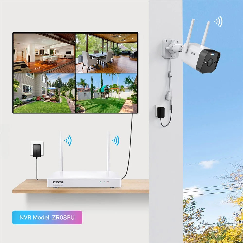 ZOSI WiFi Outdoor Security Camera 4MP Plug In Cam with Spotlight Sound Alarm Color Night Vision 2 Way Audio - EU Plug - 7