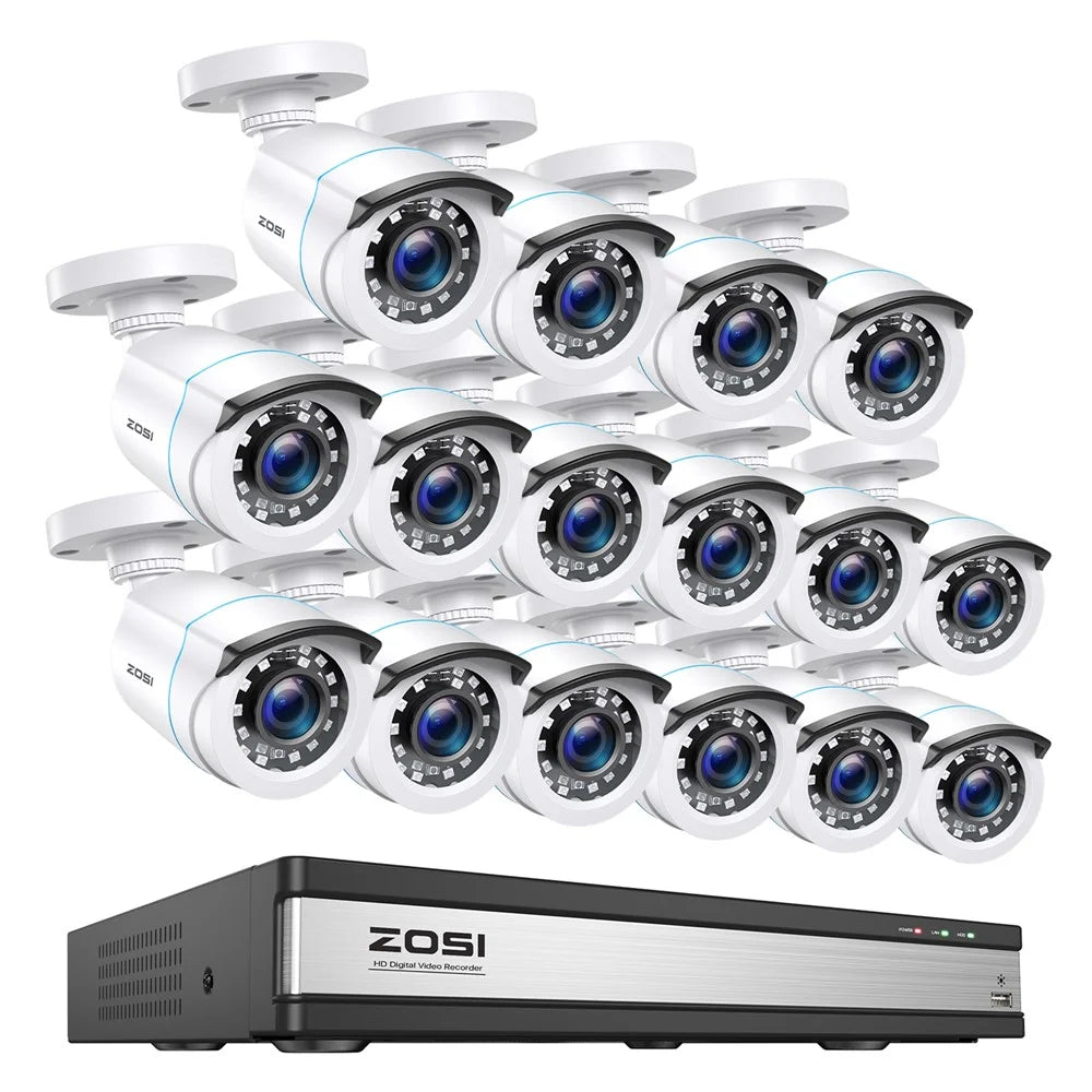 ZOSI 13K Lite 16CH Security Camera System without HDD H.265+ 5MP 16x 1080P Surveillance CCTV Camera - White  /  US Plug - 1