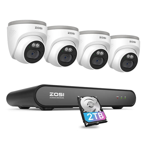 ZOSI C220 8CH 4MP QHD 2.5K PoE Security Camera System 8CH 5MP 3K NVR with 2TB HDD for 24 / 7 Record 4 x 4MP Dome IP Camera - AU Plug - 1