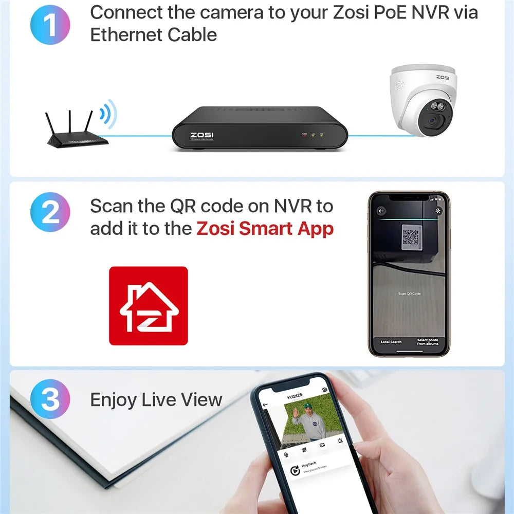 ZOSI C220 8CH 4MP QHD 2.5K PoE Security Camera System 8CH 5MP 3K NVR with 2TB HDD for 24 / 7 Record 4 x 4MP Dome IP Camera - AU Plug - 5