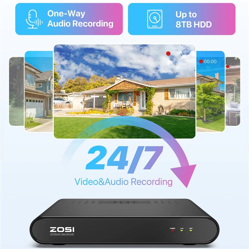 ZOSI C220 8CH 4MP QHD 2.5K PoE Security Camera System 8CH 5MP 3K NVR with 2TB HDD for 24 / 7 Record 4 x 4MP Dome IP Camera - AU Plug - 6