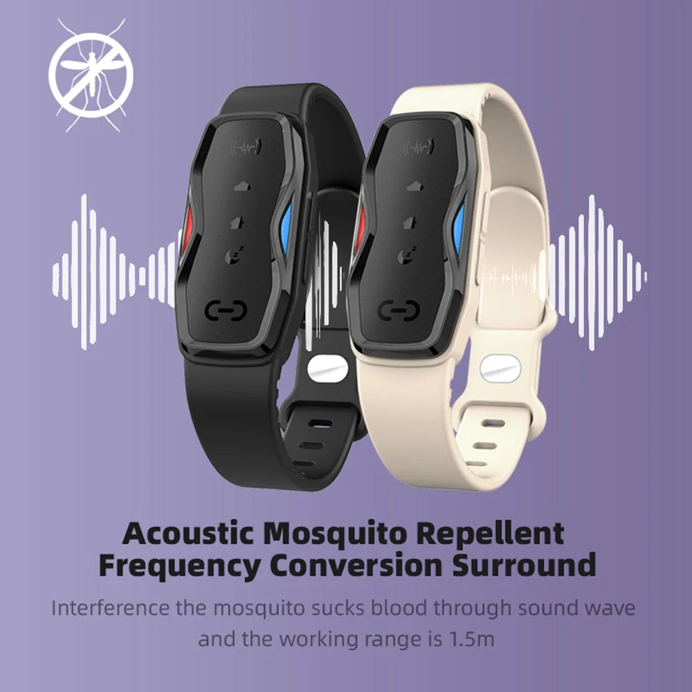 DIROSE F1 Chemical Free Ultrasonic Mosquito Repellent Bracelet Wearable Insect Repeller Wristband - Black - 6