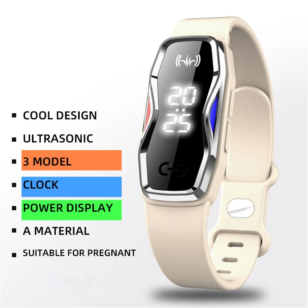 DIROSE F1 Pro Rechargeable Electronic Wristband Ultrasonic Mosquito Repellent Bracelet with Battery Display - White - 3