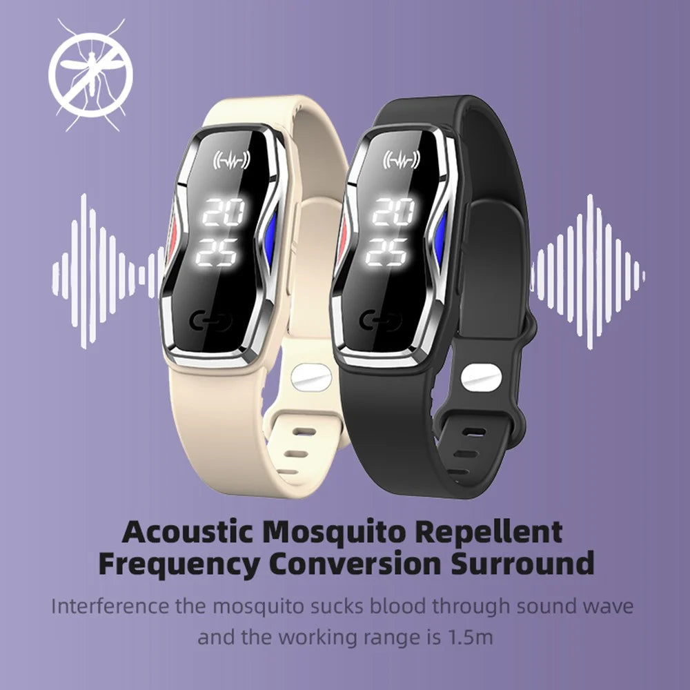 DIROSE F1 Pro Rechargeable Electronic Wristband Ultrasonic Mosquito Repellent Bracelet with Battery Display - White - 7