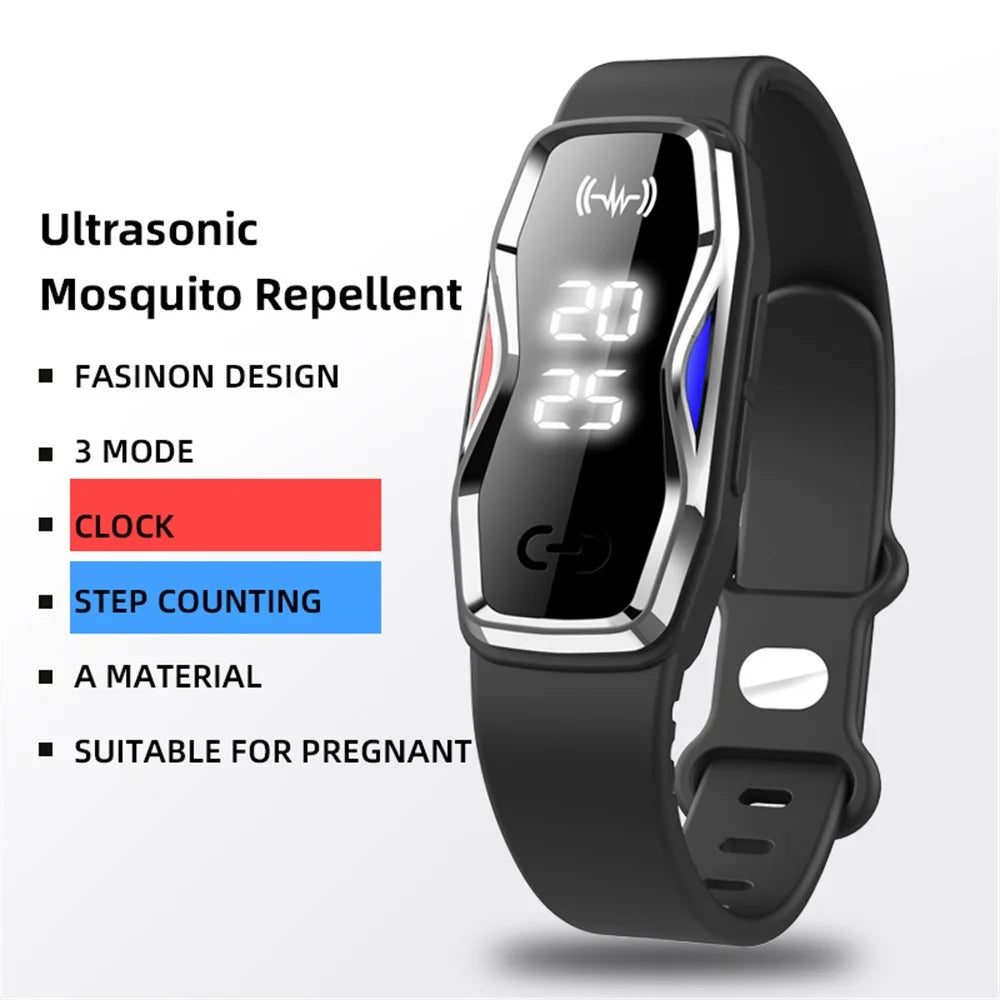 DIROSE F1 Max Ultrasonic Mosquito Repellent Bracelet Step Counter Electronic Smart Wristband - Black - 4