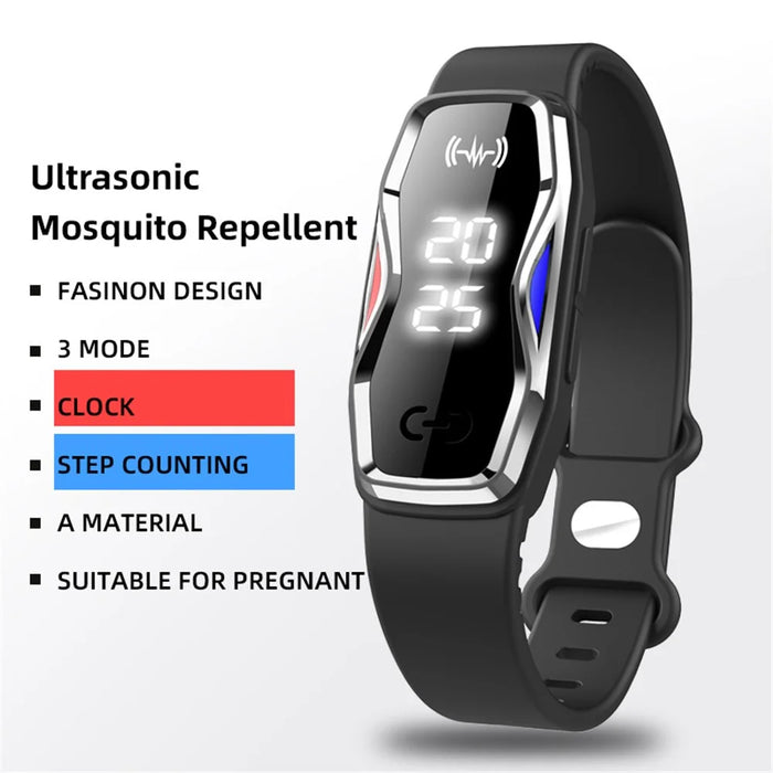 DIROSE F1 Max Ultrasonic Mosquito Repellent Bracelet Step Counter Electronic Smart Wristband - Black - 4