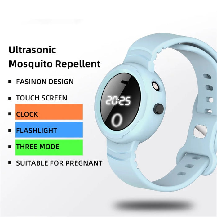 DIROSE F2 Touch Screen Electronic Smart Wristband Ultrasonic Mosquito Repellent Bracelet with Flashlight - Sky Blue - 4