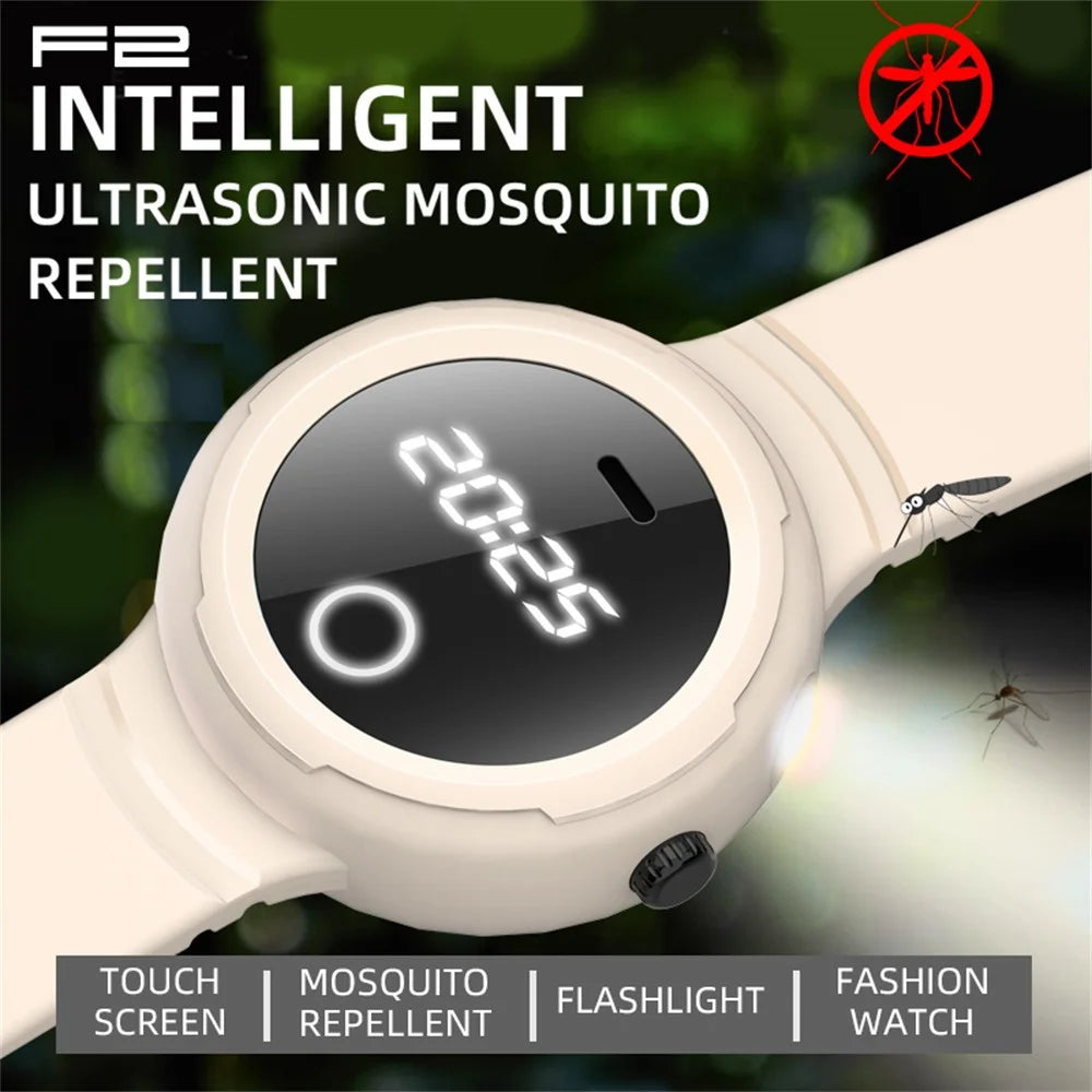 DIROSE F2 Touch Screen Electronic Smart Wristband Ultrasonic Mosquito Repellent Bracelet with Flashlight - Sky Blue - 5