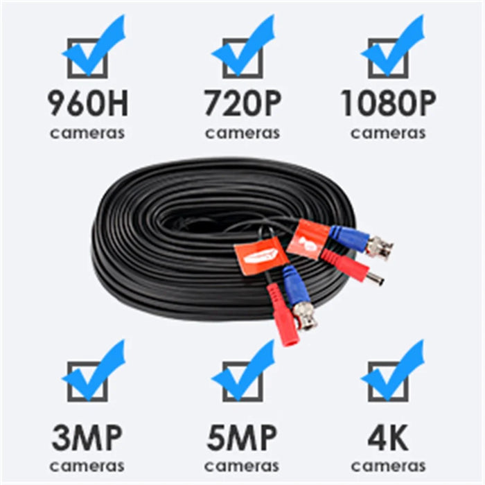 ZOSI 100 Feet 2 in 1 Video Power Cable BNC Extension Cord for Security Camera Systems - 2