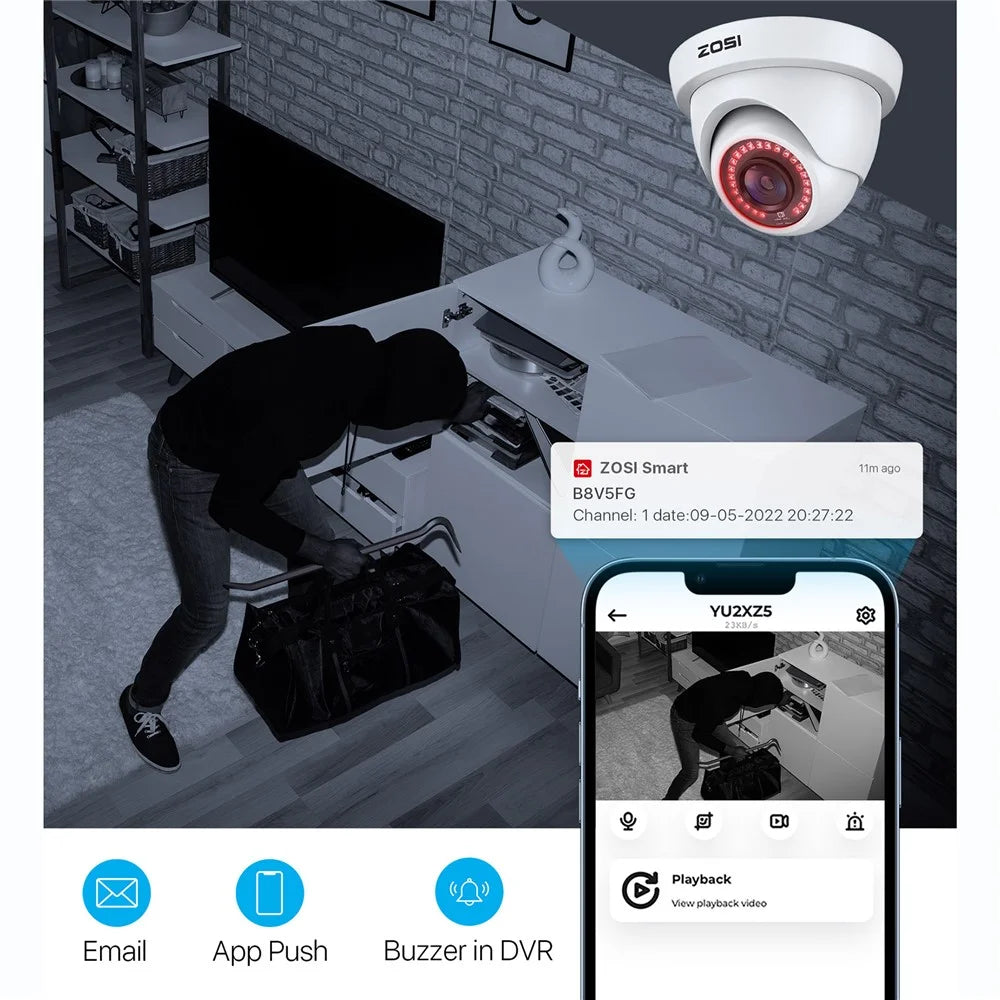 ZOSI 3K Lite Security Camera System AI Human Vehicle Detection Night Vision 4 1080P Cameras H.265+ 8CH DVR without HDD - White / US Plug - 4