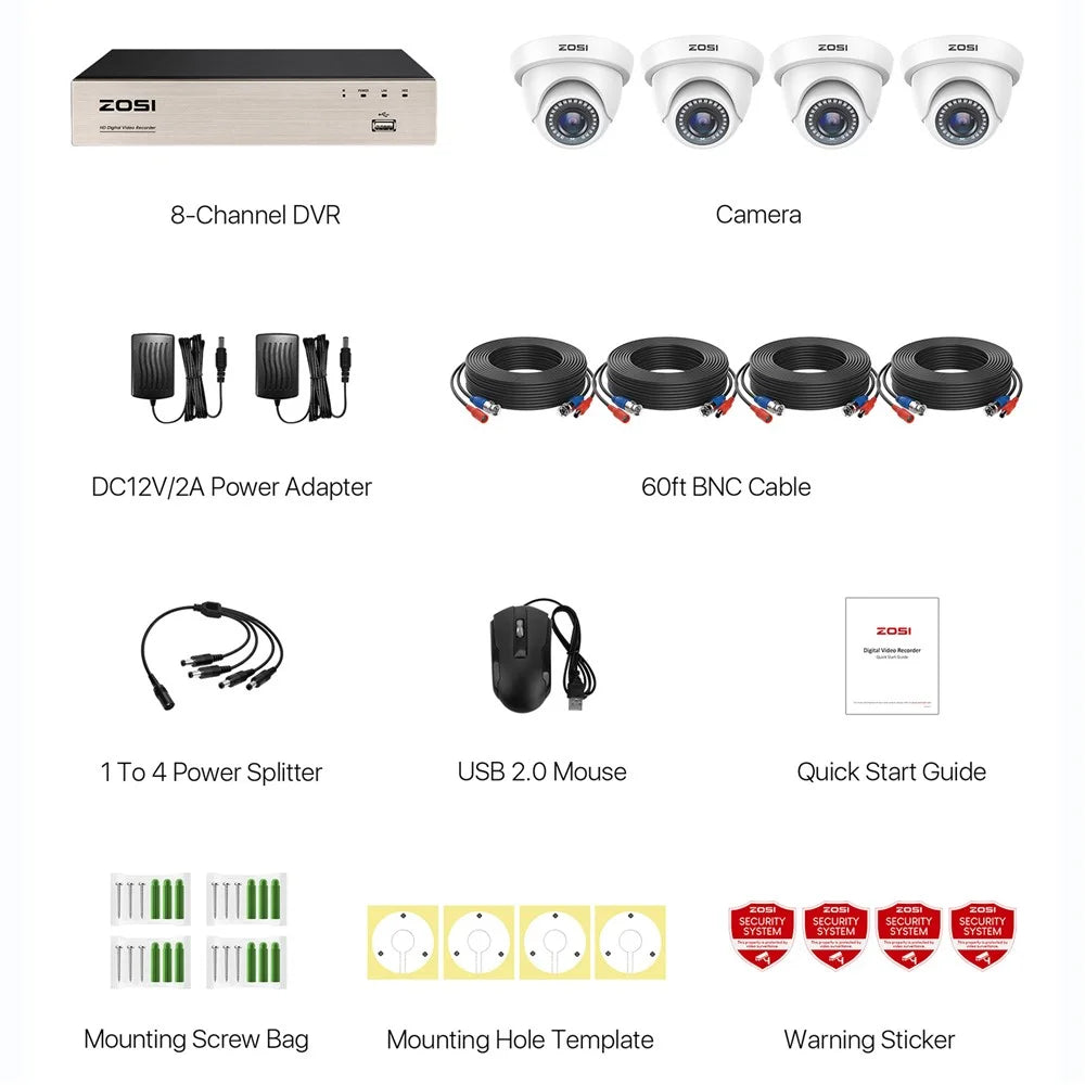 ZOSI 3K Lite Security Camera System AI Human Vehicle Detection Night Vision 4 1080P Cameras H.265+ 8CH DVR without HDD - White / US Plug - 6