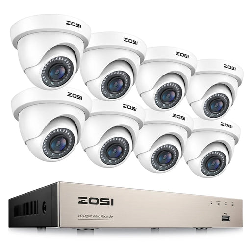 ZOSI 3K Lite Security Camera System AI Human Vehicle Detection Night Vision 8 1080P Cameras H.265+ 8CH DVR without HDD - White / US Plug - 1
