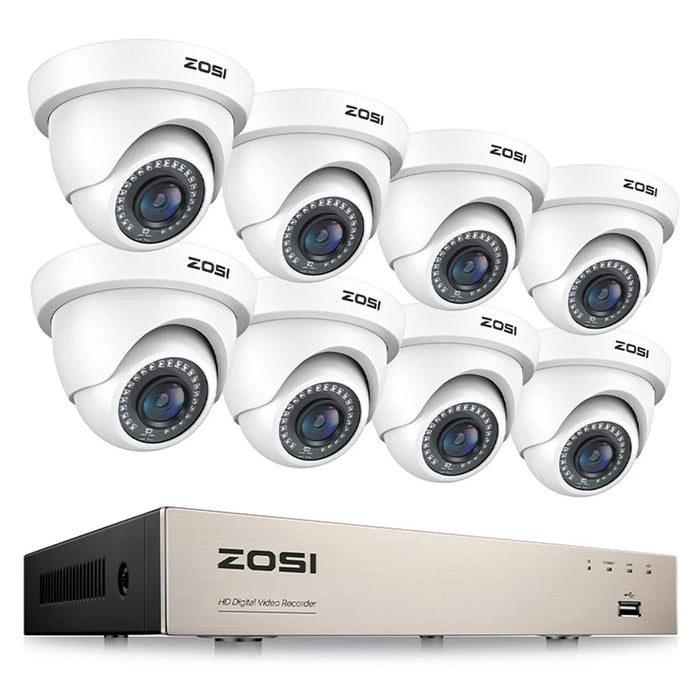 ZOSI 3K Lite Security Camera System AI Human Vehicle Detection Night Vision 8 1080P Cameras H.265+ 8CH DVR without HDD - White / US Plug - 1