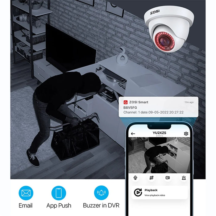 ZOSI 3K Lite Security Camera System AI Human Vehicle Detection Night Vision 8 1080P Cameras H.265+ 8CH DVR without HDD - White / US Plug - 4