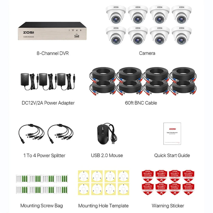 ZOSI 3K Lite Security Camera System AI Human Vehicle Detection Night Vision 8 1080P Cameras H.265+ 8CH DVR without HDD - White / US Plug - 6