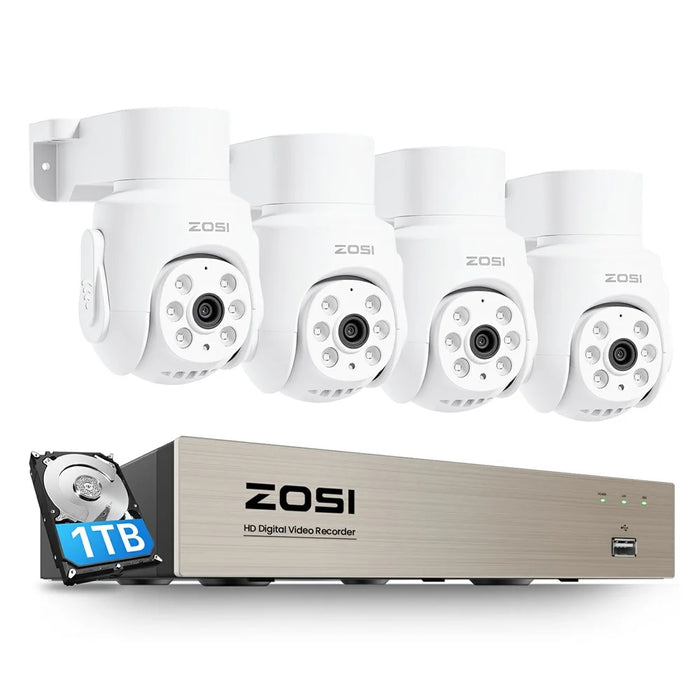 ZOSI 4Pcs 360 Degree PTZ 1080P Home Security Camera with 8CH DVR Built In 1TB HDD Human Vehicle Detection - UK Plug - 1