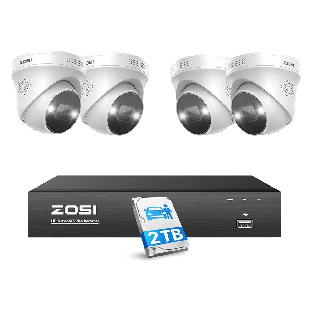 ZOSI 8CH 4K Spotlight Home PoE Security Camera System 8 Ports 16CH 8MP NVR with 2TB HDD 4 x 5MP Outdoor PoE IP Cameras - UK Plug - 1