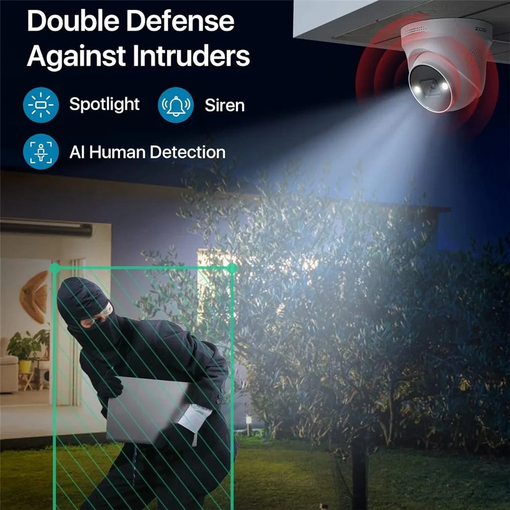 ZOSI 8CH 4K Spotlight Home PoE Security Camera System 8 Ports 16CH 8MP NVR with 2TB HDD 4 x 5MP Outdoor PoE IP Cameras - UK Plug - 5