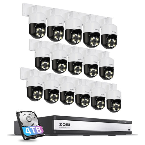 ZOSI C296 16Pcs 5MP 3K Outdoor Auto Tracking PoE Cameras 5x Digital Zoom 16CH 8MP NVR with 4TB HDD - US Plug - 1