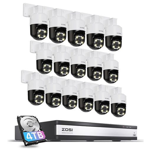 ZOSI C296 16Pcs 5MP 3K Outdoor Auto Tracking PoE Cameras 5x Digital Zoom 16CH 8MP NVR with 4TB HDD - US Plug - 1