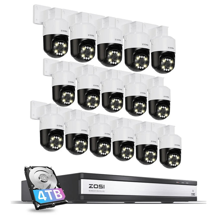 ZOSI C296 16Pcs 5MP 3K Outdoor Auto Tracking PoE Cameras 5x Digital Zoom 16CH 8MP NVR with 4TB HDD - US Plug - 1