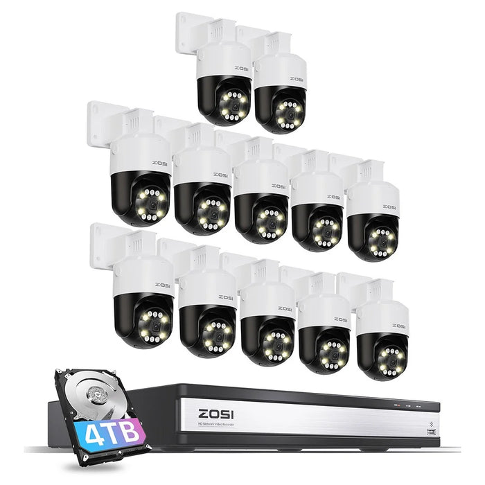 ZOSI C296 16CH 8MP NVR 4TB Hard Drive AI Human Vehicle Detection 12x 8MP 4K Auto Tracking PT PoE Cameras - EU Plug - 1