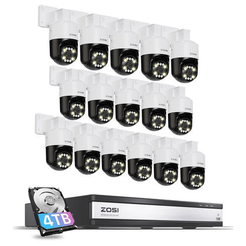 ZOSI C296 5x Digital Zoom Two-Way Audio AI Human Vehicle Detection 16Pcs 8MP 4K PT PoE Cameras + NVR with 4TB HDD - AU Plug - 1