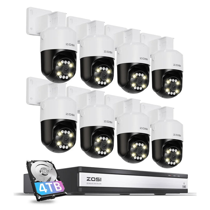 ZOSI C296 8Pcs 8MP 4K Outdoor Auto Tracking AI Human Vehicle Detection PT PoE Cameras + 16CH NVR with 4TB HDD - AU Plug - 1