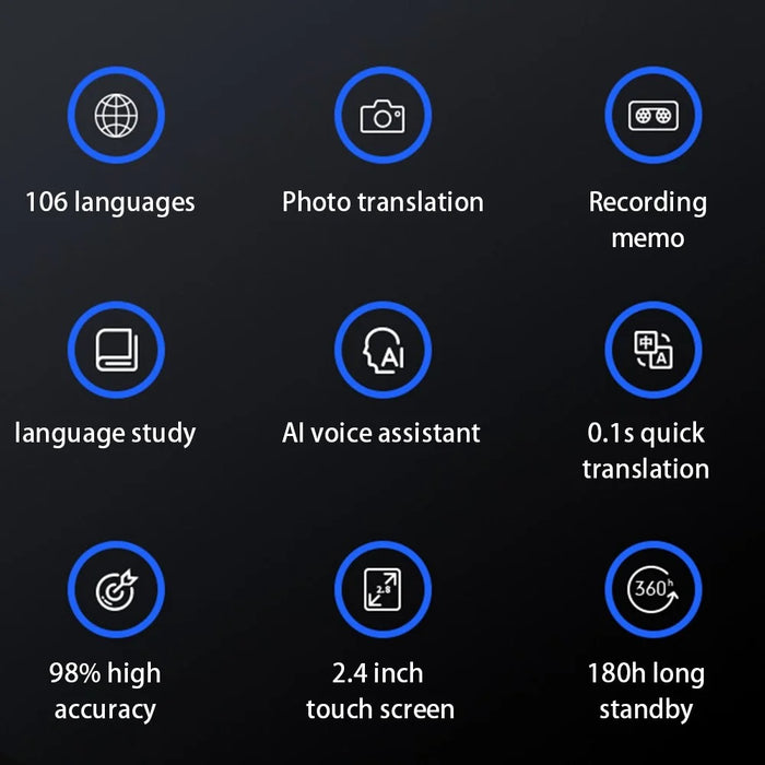 VORMOR T8S 4G Offline Instant AI Voice Translator Touch+Button Controlled USB Rechargeable 106 Languages Translation Device with 2.4 Inch HD Screen - White - 2