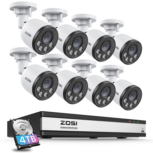 ZOSI 8Pcs Indoor Outdoor Smart Human Detection Night Vision 4MP Weatherproof PoE IP Cameras + 16CH 4K NVR with 4TB HDD - US Plug - 1